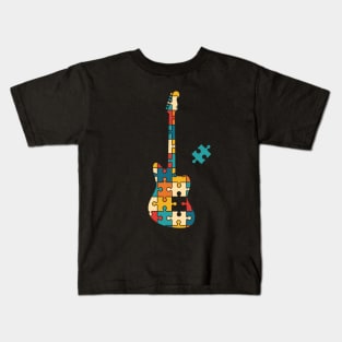 Retro Style Puzzle Offset Style Electric Guitar Silhouette Kids T-Shirt